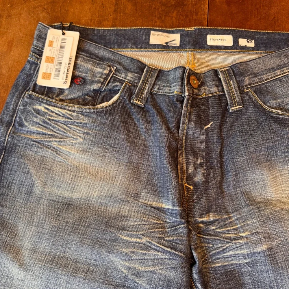 Stevenson Energie Jeans Mens 38 Blue Straight‎ Leg Whiskered Faded Denim Italy